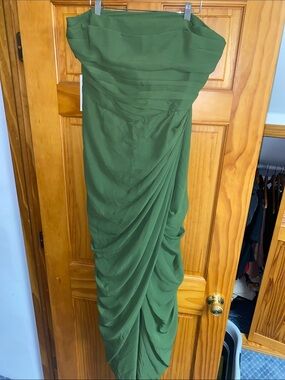 Green Strapless Draped Evening Dress